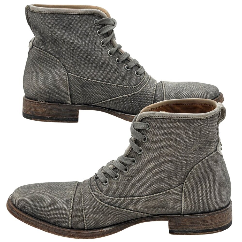 $698 John Varvatos Italy Fleetwood Mens 9 Distressed Gray Canvas Combat Boots - Picture 5 of 12